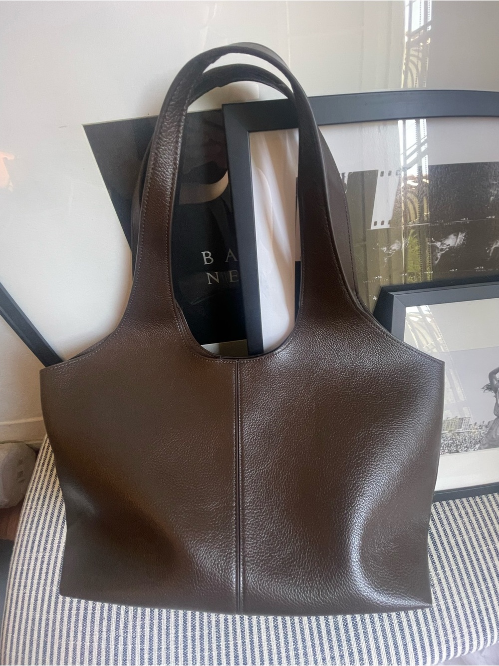 MANGO Large Faux Leather Shopper Tote in Brown/Chocolate - Picture 3 of 9